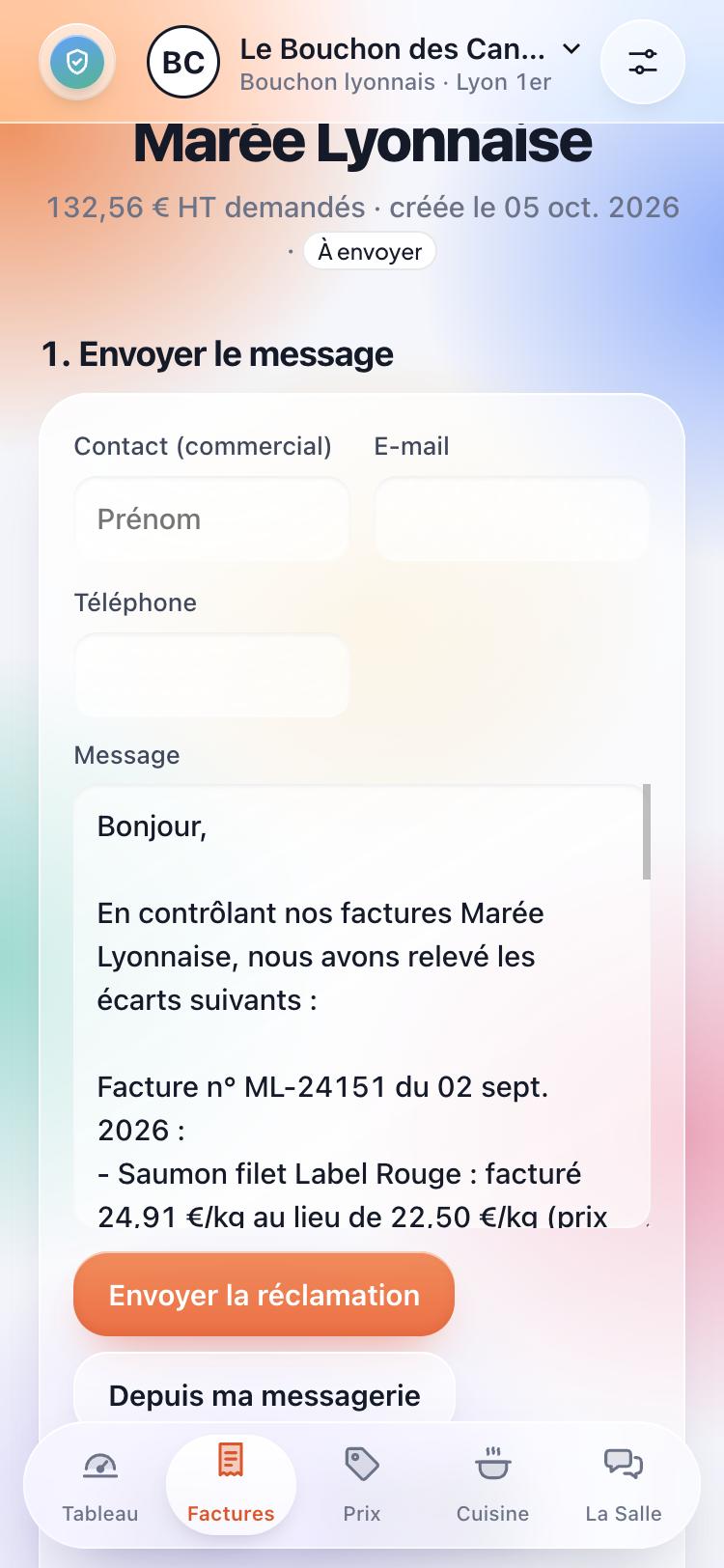 Une réclamation prête à envoyer au fournisseur